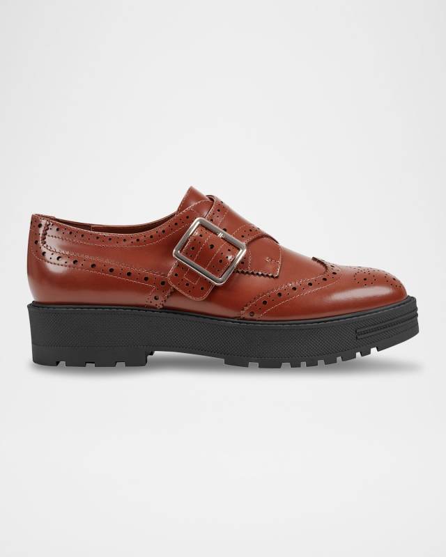 Wingtip Leather Monk-Strap Lug Loafers